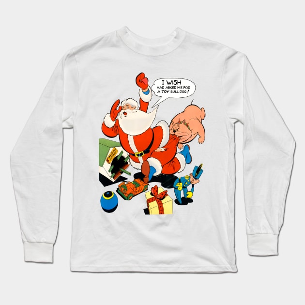 angry dog bites santa claus on merry christmas Retro Comic Vintage Long Sleeve T-Shirt by REVISTANGO